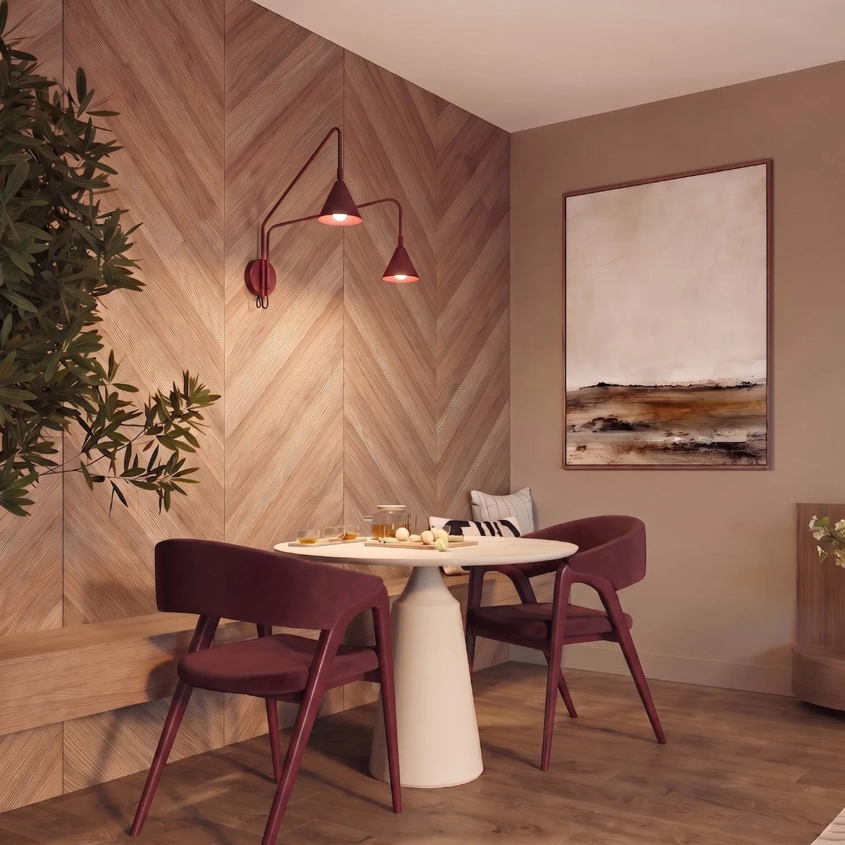 
Design Wandlampe „Nox“ 2-flammig mit Schalter - Burgundrot