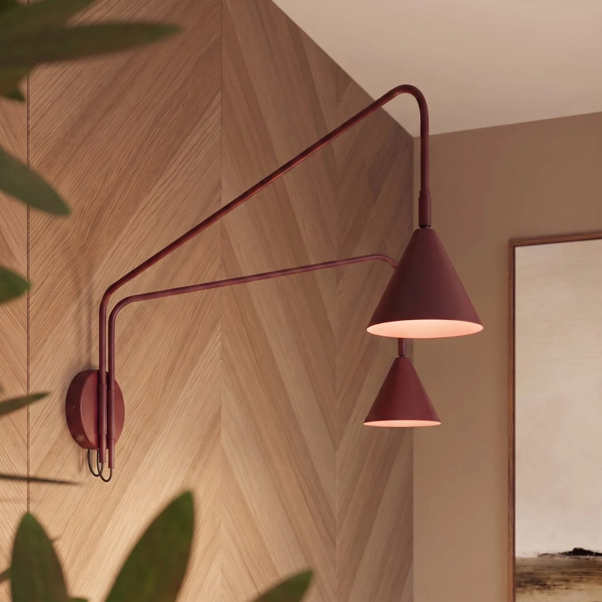 
Design Wandlampe „Nox“ 2-flammig mit Schalter - Burgundrot