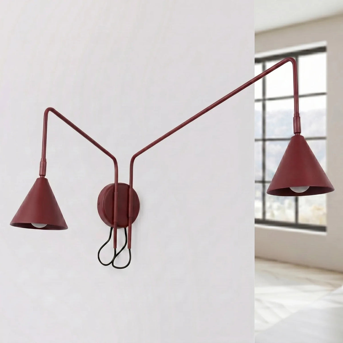 
Design Wandlampe „Nox“ 2-flammig mit Schalter - Burgundrot