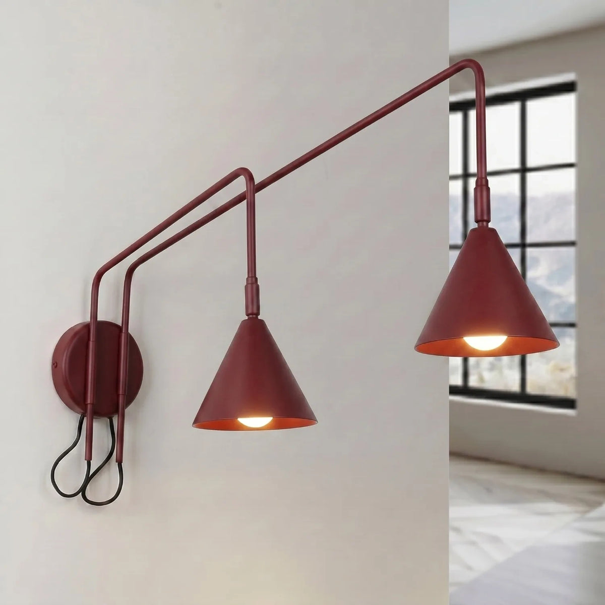
Design Wandlampe „Nox“ 2-flammig mit Schalter - Burgundrot