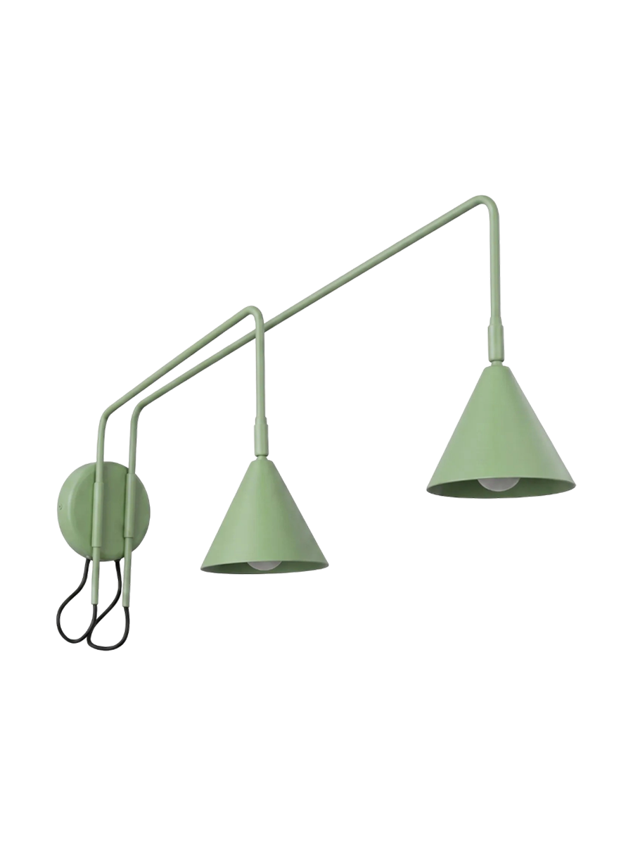 
Design Wandlampe „Nox“ 2-flammig mit Schalter - Salbeigrün