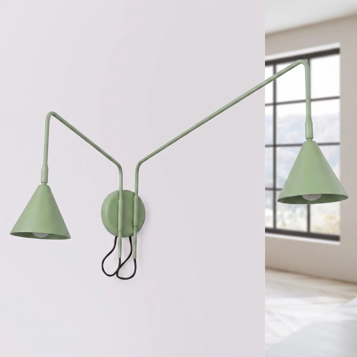 
Design Wandlampe „Nox“ 2-flammig mit Schalter - Salbeigrün