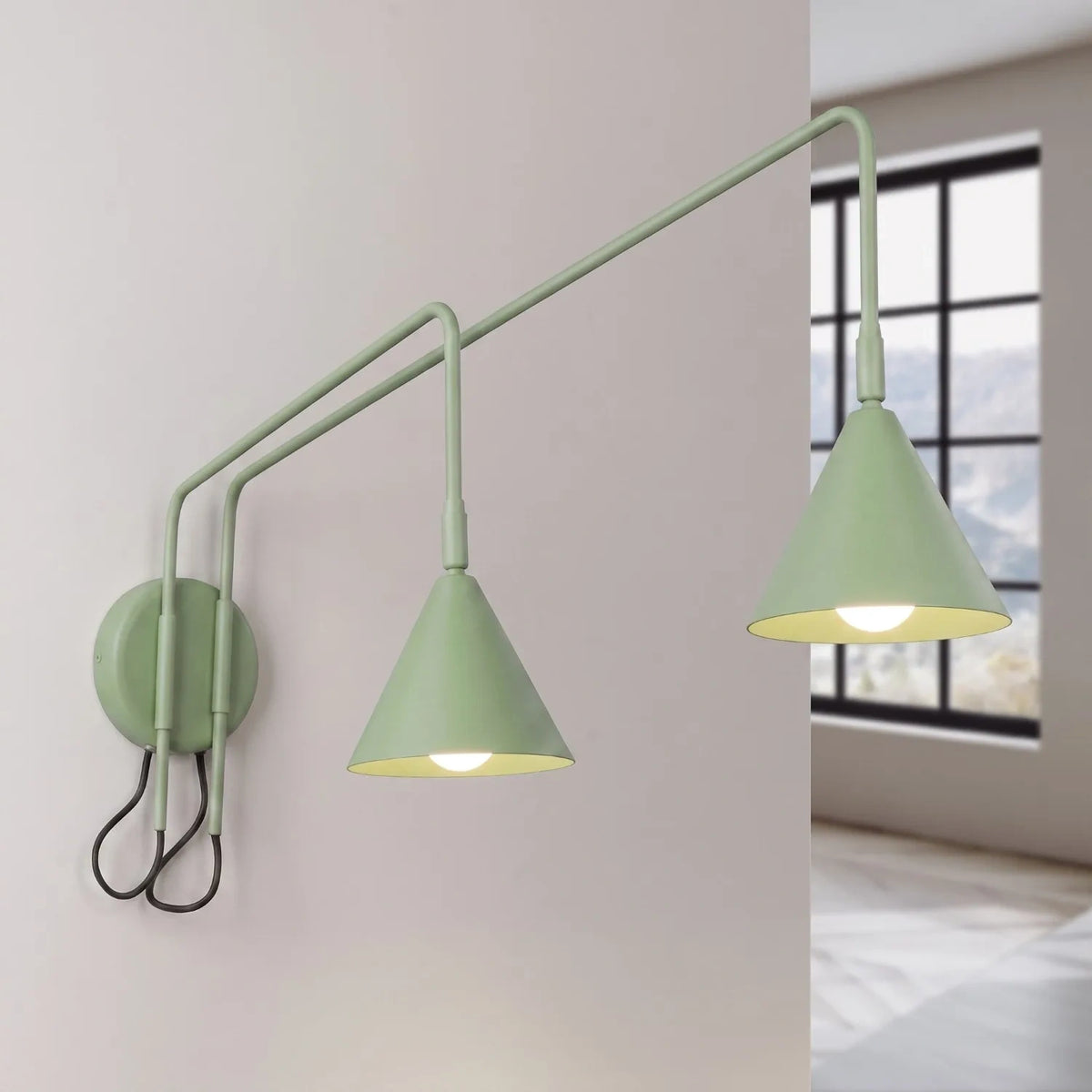 
Design Wandlampe „Nox“ 2-flammig mit Schalter - Salbeigrün