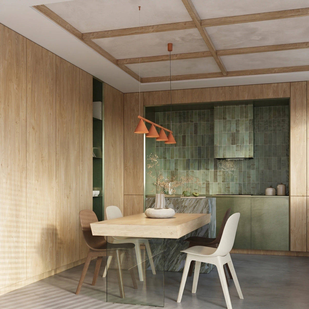 
Lampada a sospensione di design „Nox“ a 4 luci - Rosso ocra