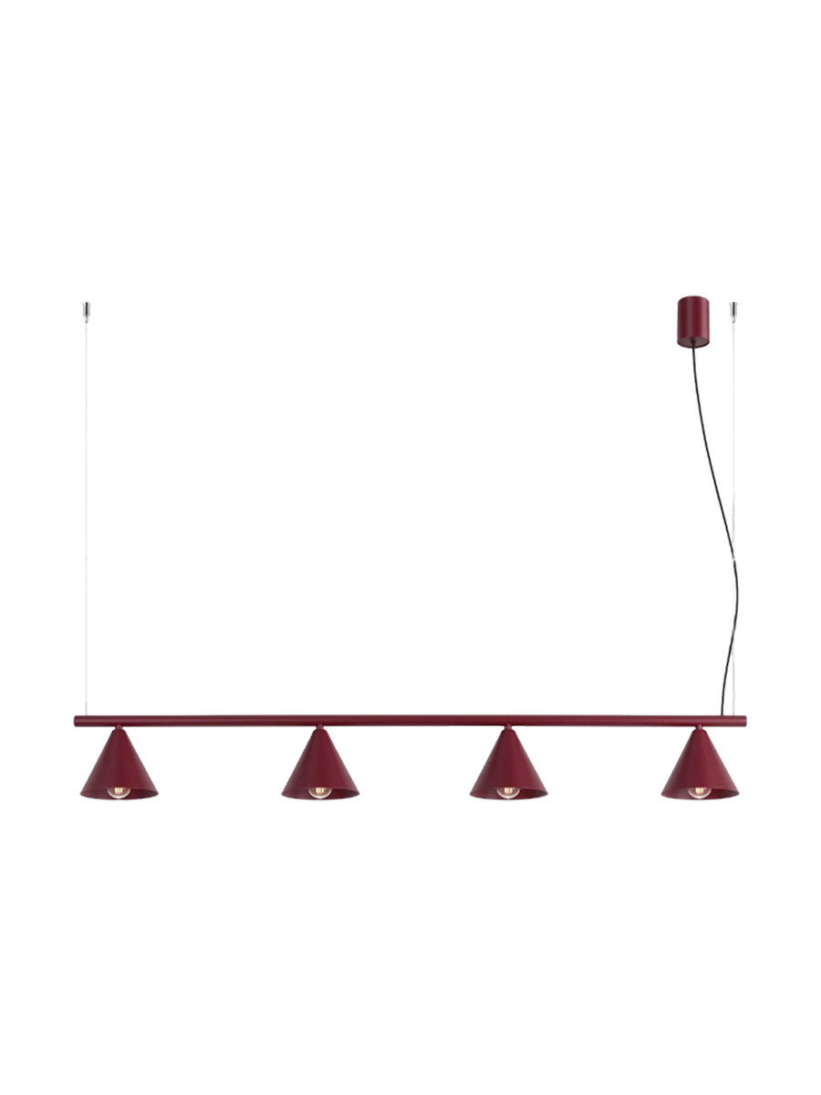 
Design Pendellampe „Nox“ 4-flammig - Burgundrot