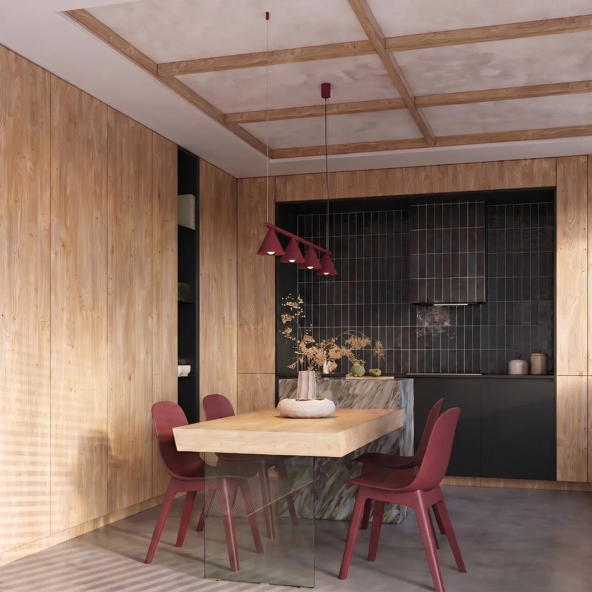 
Lampada a sospensione di design „Nox“ a 4 luci - Rosso bordeaux