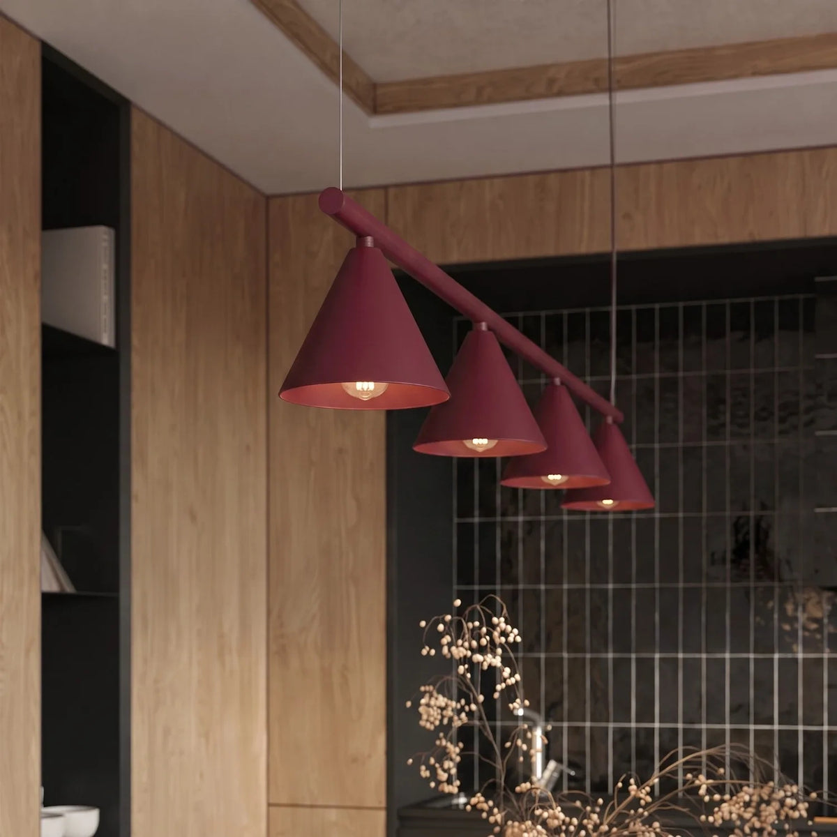 
Lampada a sospensione di design „Nox“ a 4 luci - Rosso bordeaux