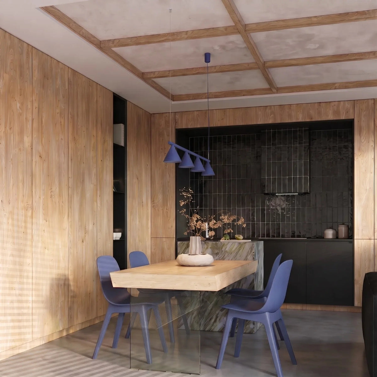 
Lampada a sospensione di design „Nox“ a 4 luci - Ultramarino