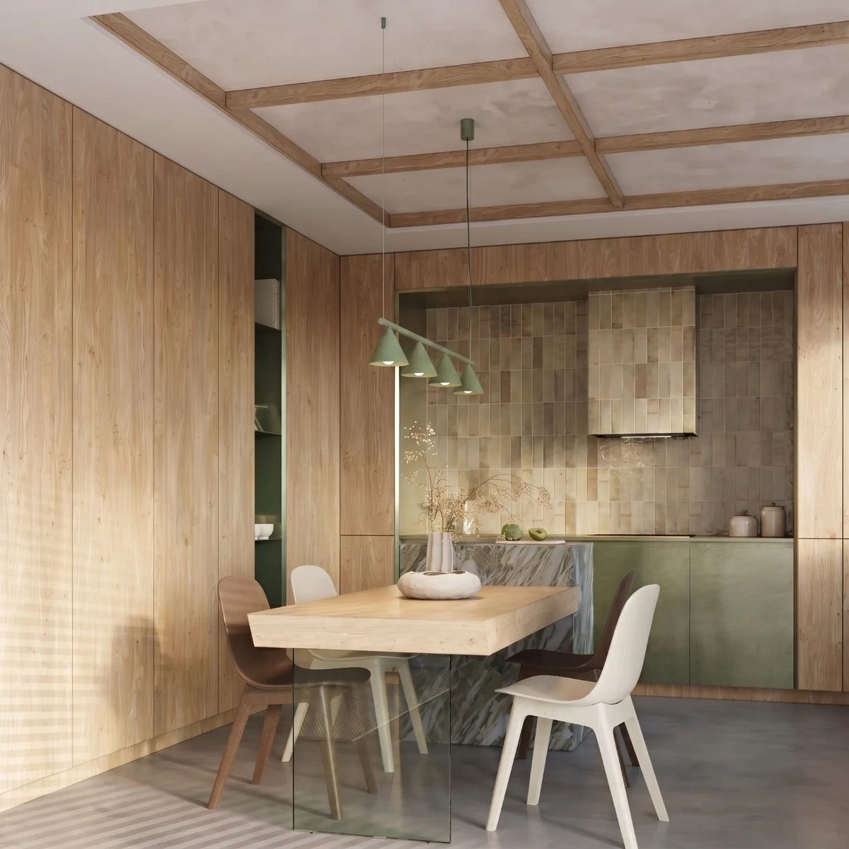 
Lampada a sospensione di design „Nox“ a 4 luci - Verde salvia