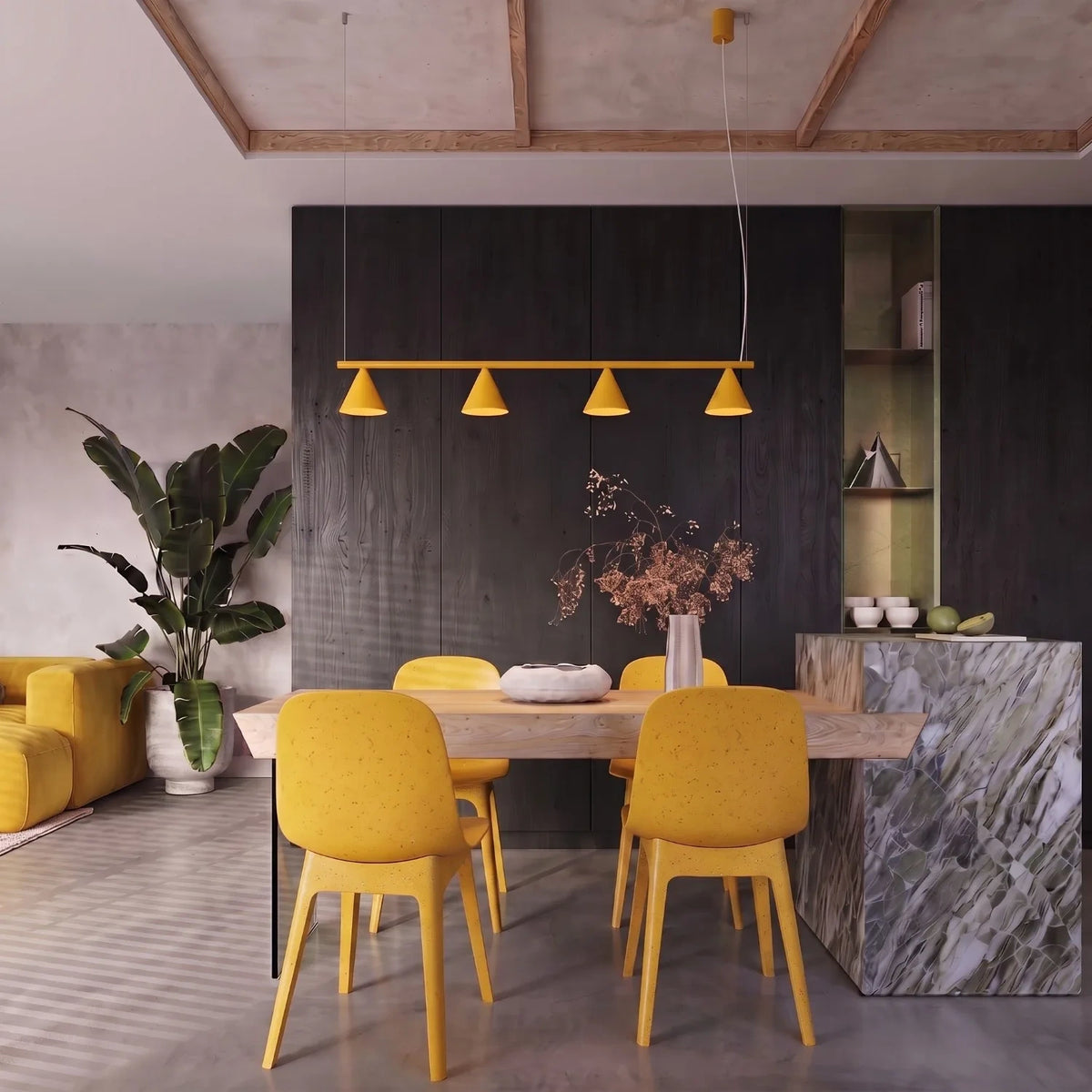 
Design Pendellampe „Nox“ 4-flammig - Gelb