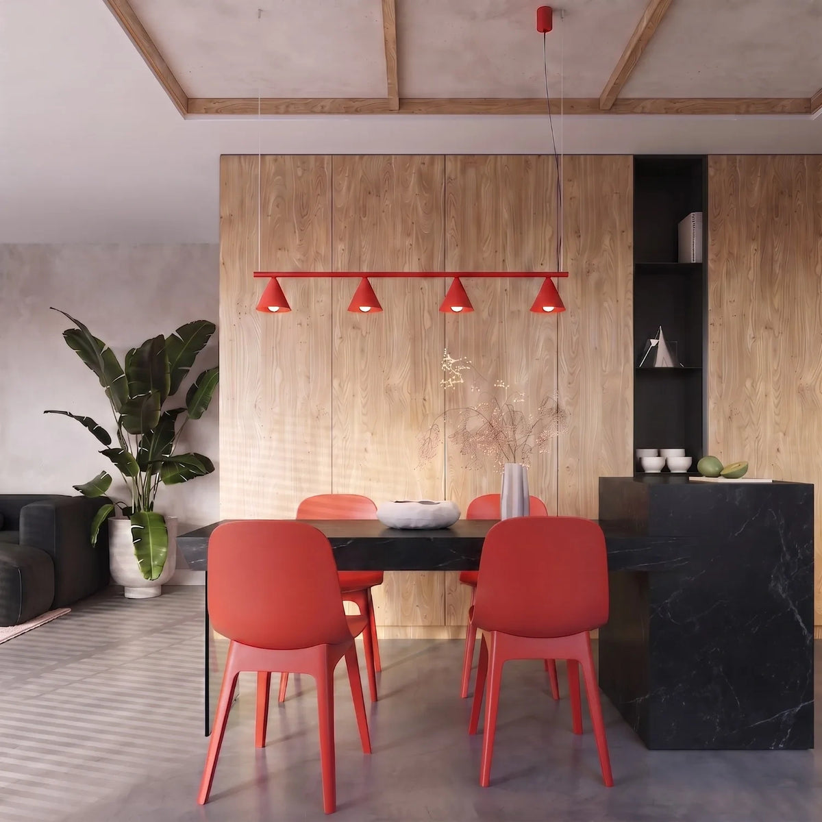 
Design Pendellampe „Nox“ 4-flammig - Rot