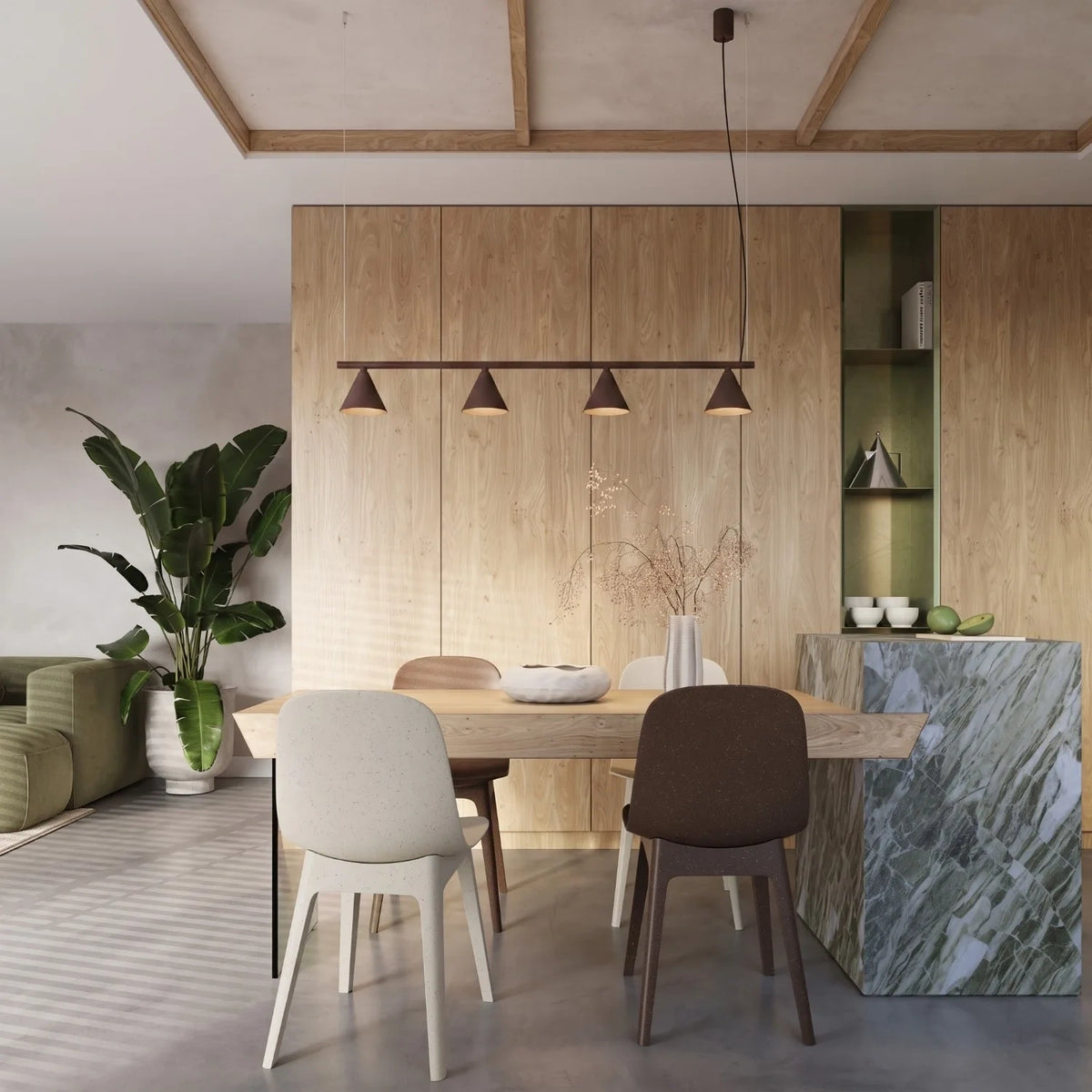 
Design Pendellampe „Nox“ 4-flammig - Braun