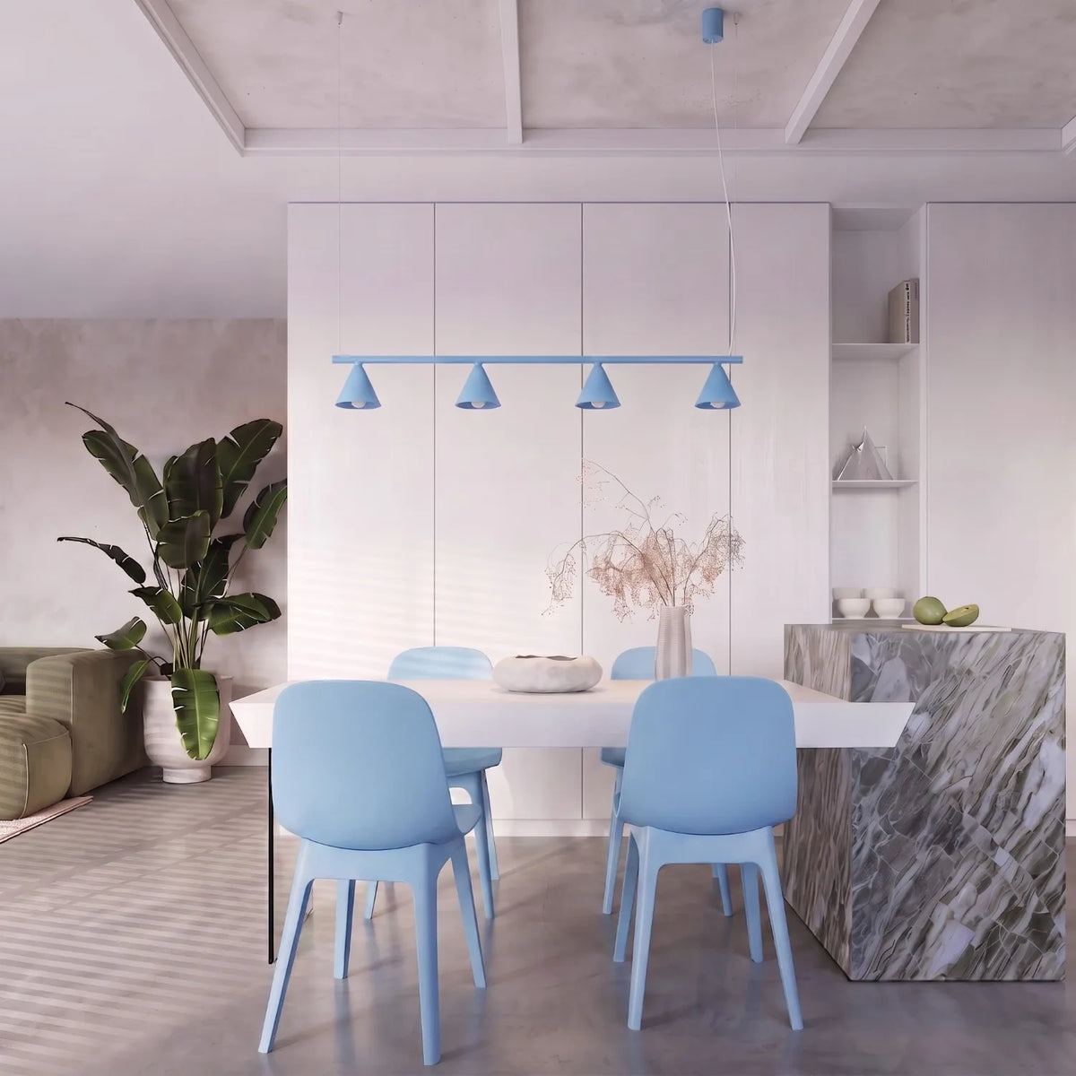 
Design Pendellampe „Nox“ 4-flammig - Hellblau