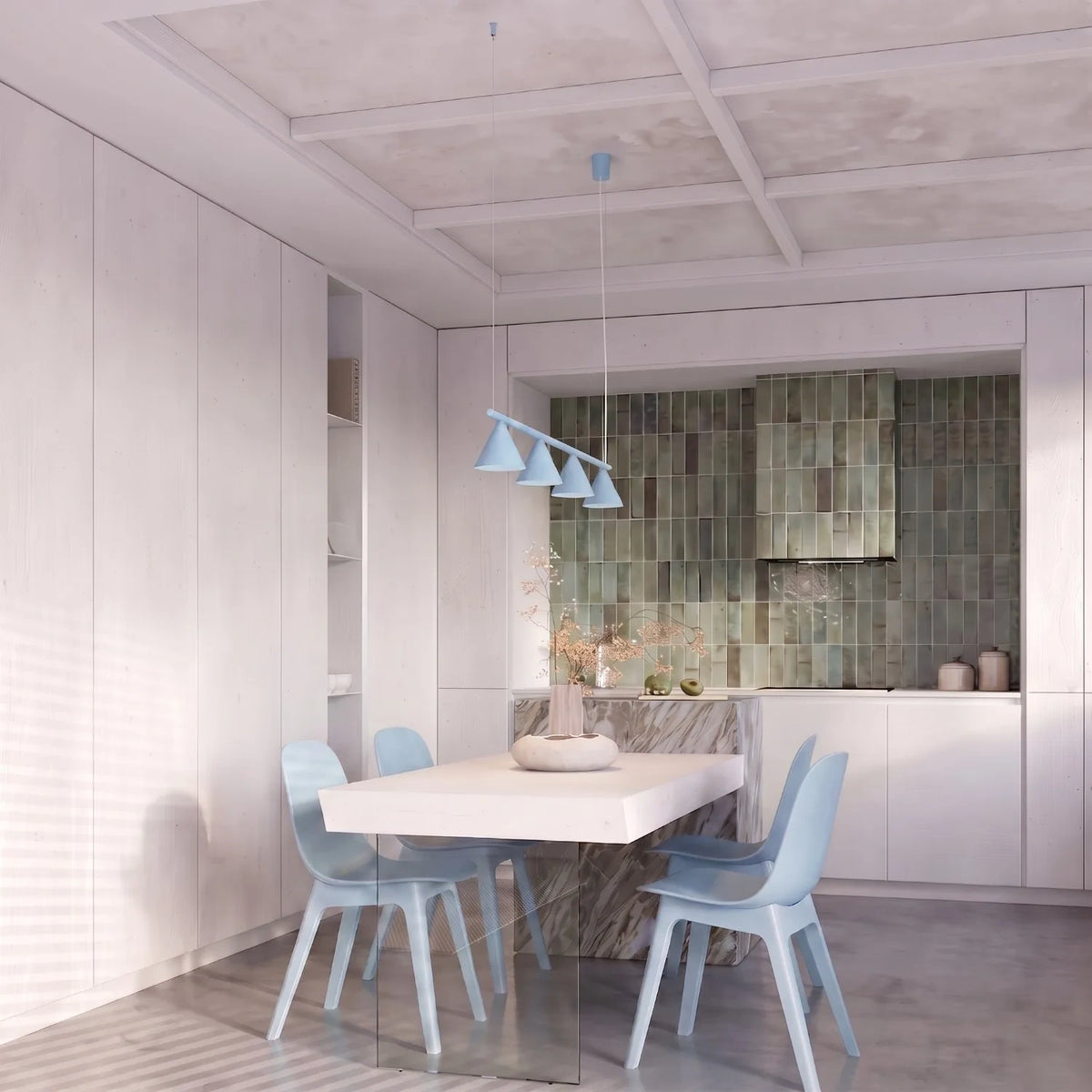 
Lampada a sospensione di design „Nox“ a 4 luci - Azzurro chiaro