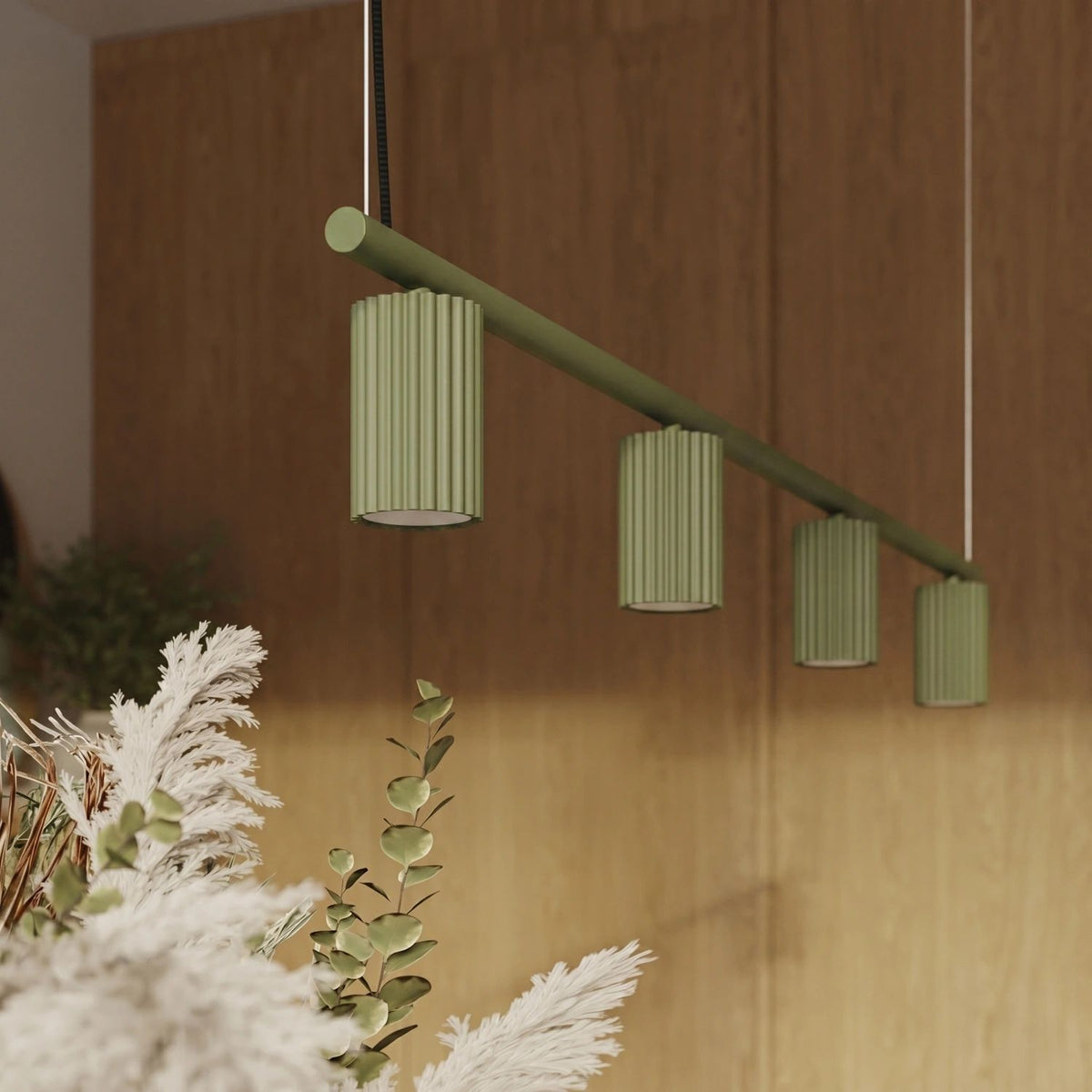 
Design Hängelampe „Karbon“ 4-flammig - Olivgrün
