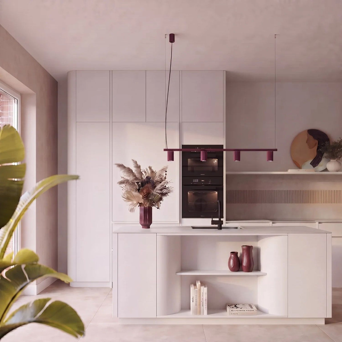 
Design Hängelampe „Karbon“ 4-flammig - Burgundrot