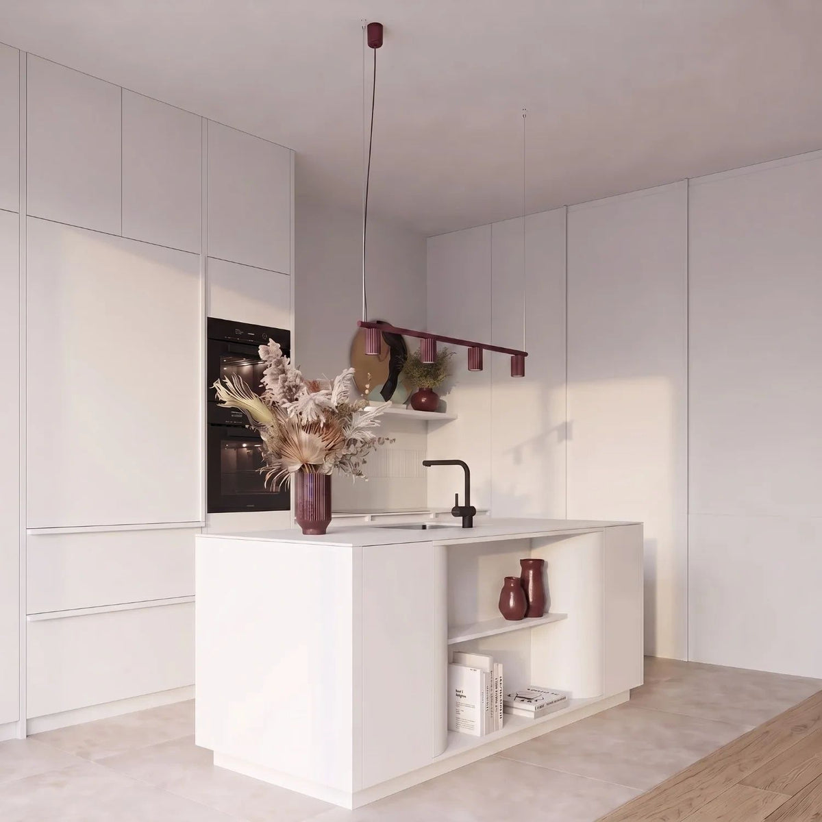 
Design Hängelampe „Karbon“ 4-flammig - Burgundrot