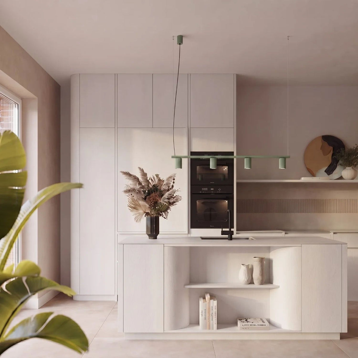 
Design Hängelampe „Karbon“ 4-flammig - Salbeigrün