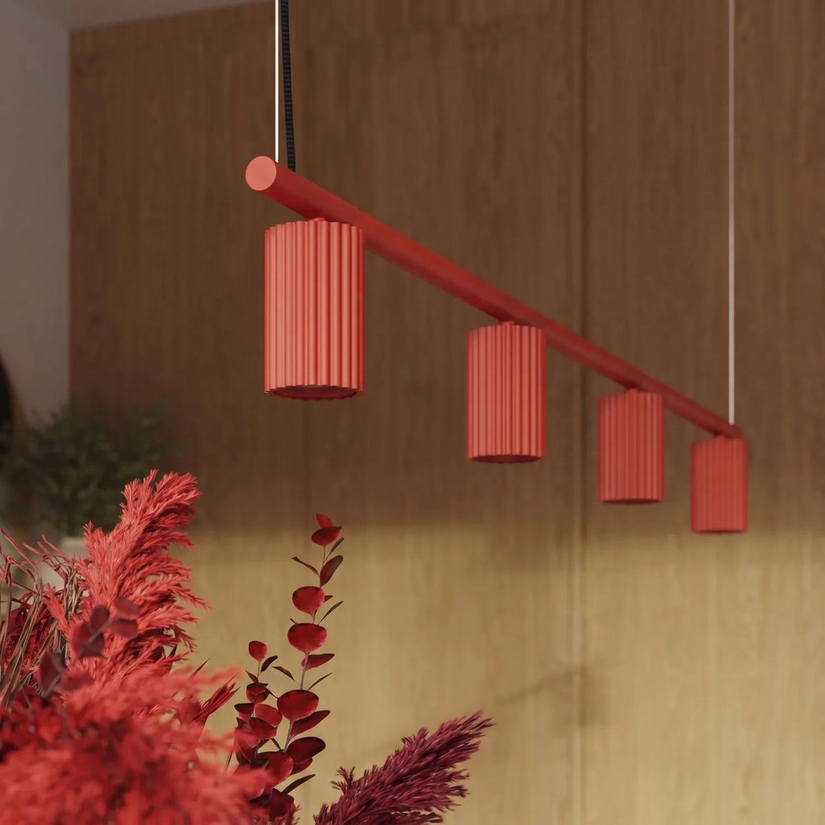 
Design Hängelampe „Karbon“ 4-flammig - Rot