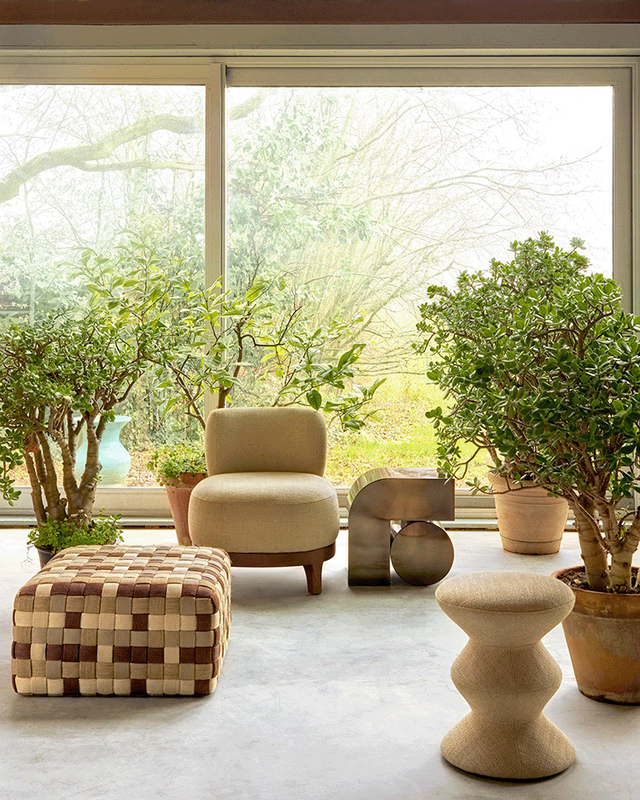 
Hand-braided Indoor/Outdoor Design Seat Pouf "Braided" - 60 x 60 x height 32 cm