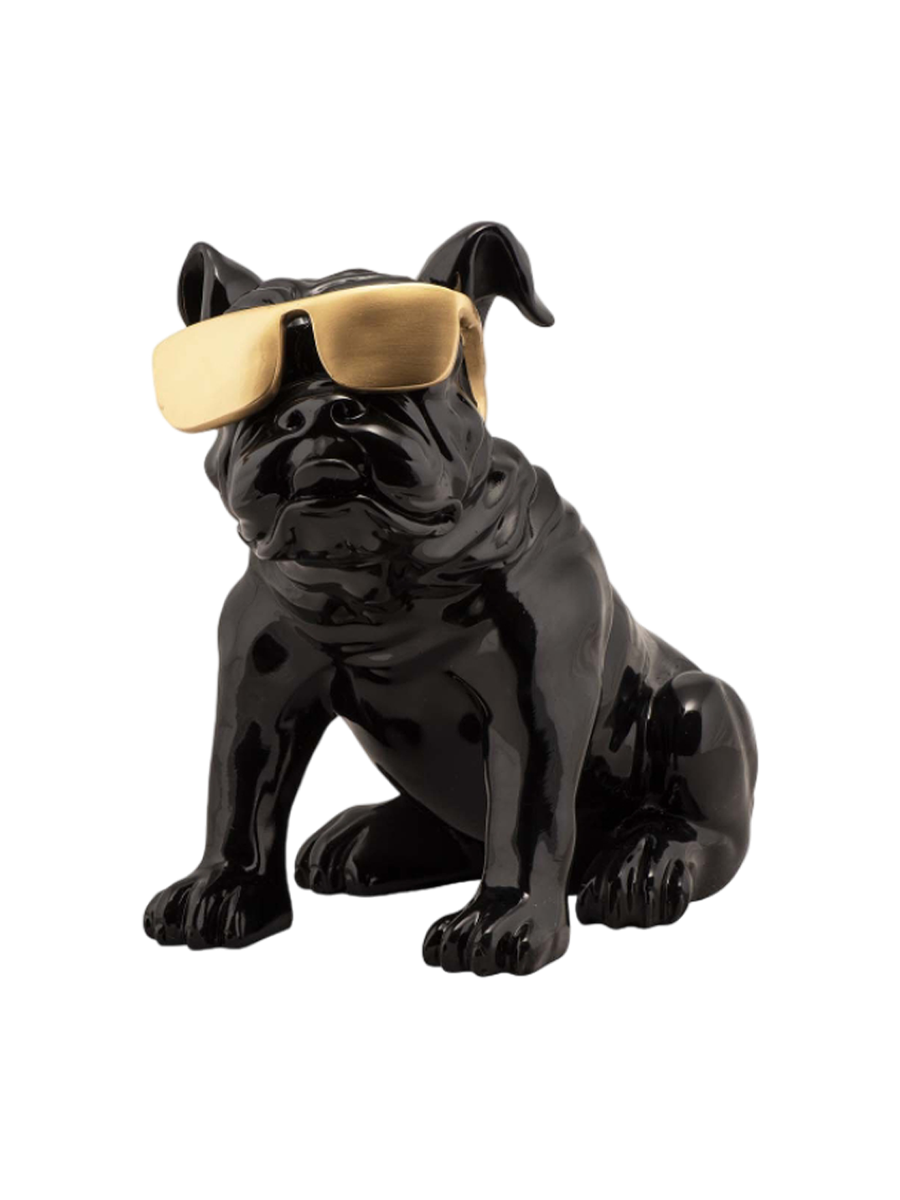 
Sculpture design artisanale "Bouledogue avec lunettes de soleil dorées" 40 x 23 cm