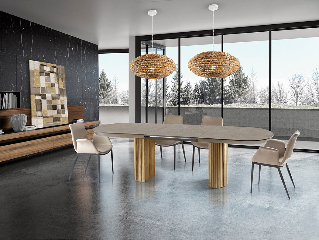 
Large, extendable designer dining table “Irati” 206–286 cm - Natural / Stone look