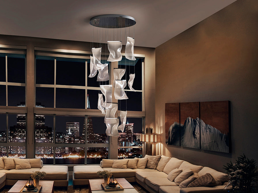 
Grosse LED Design Hängelampe „Velos XL“ mit Fernbedienung - Silber