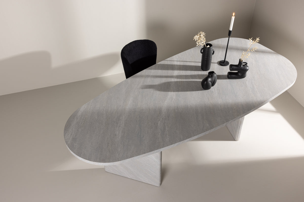 
Table à manger ovale design « Grönvik » - 220 x 100 cm - Marbré blanc
