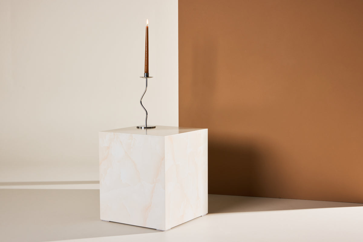 
Designer Side Table "York high" - 40 x 40 cm - Marble-look Cream