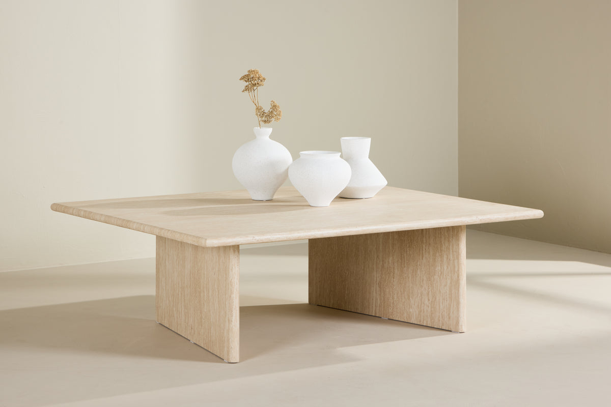 
"Skagen" Designer Coffee Table 120 x 100 cm, Travertine Look