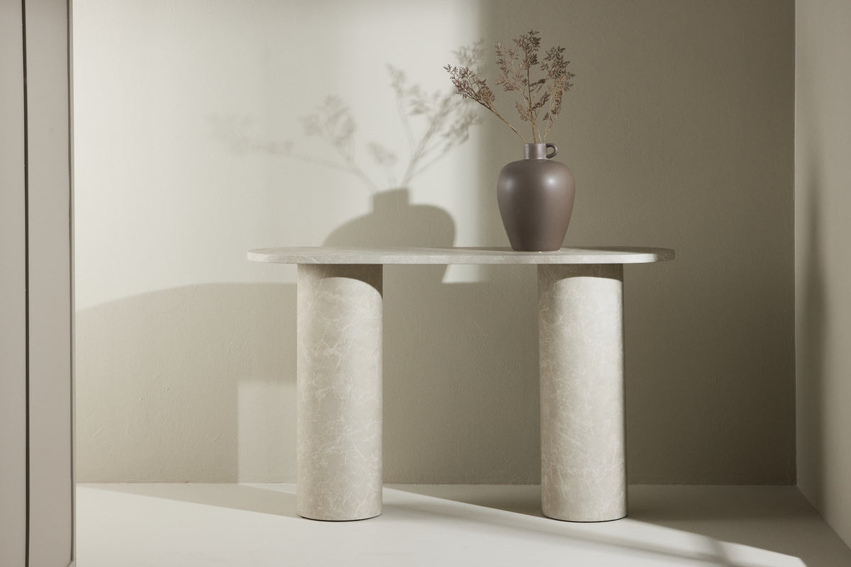 
Oval Design Console Table "Narvik" 130 x 80 cm, Marble Look Beige