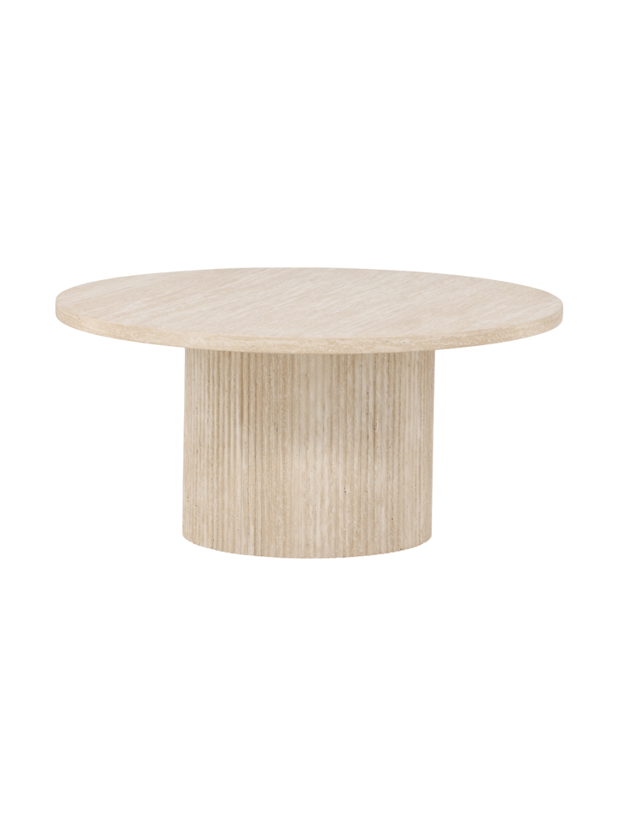 
Round Designer Coffee Table "Härön" Ø 80 cm, Travertine Look