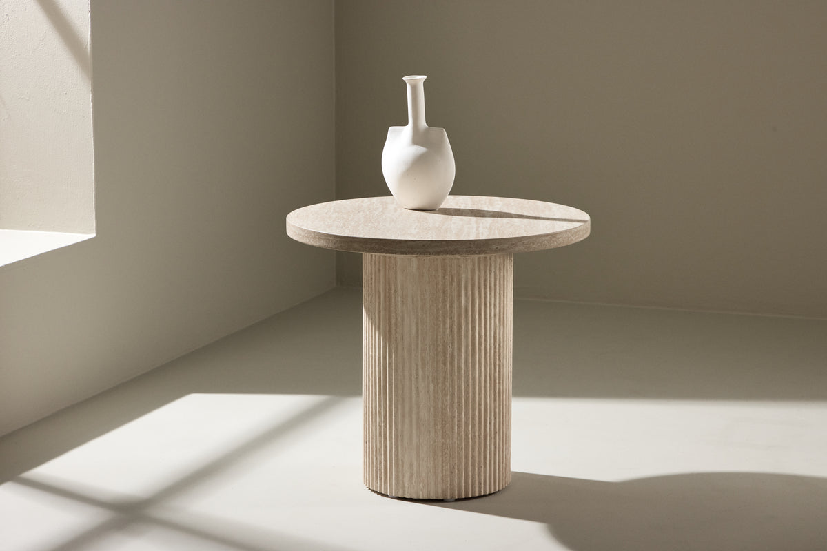 
Round design side table "Härön" Ø 50 x 45 cm, travertine look