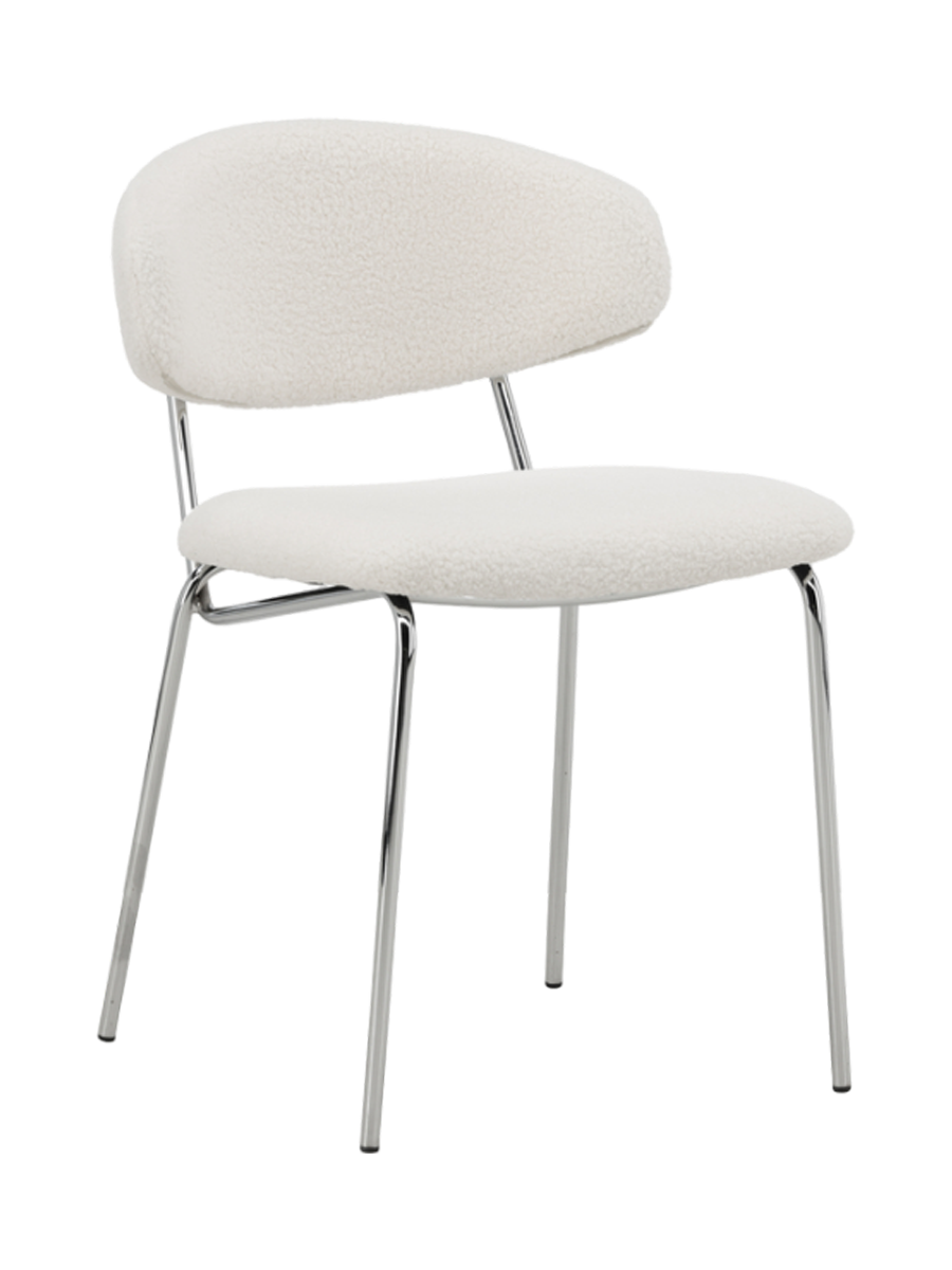 
Sedia da pranzo di design „Chico“ - Bouclé Bianco / Argento