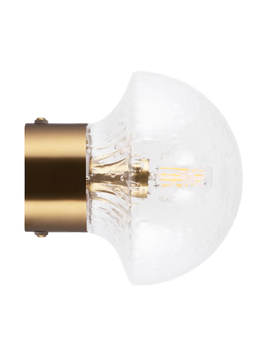 
Lampe design murale/plafonnier « Fungo » en verre soufflé bouche - Transparent/Laiton
