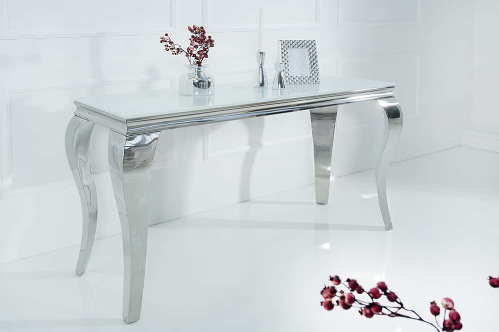 
Large Console Table "Modern Baroque" - Stainless Steel / White
