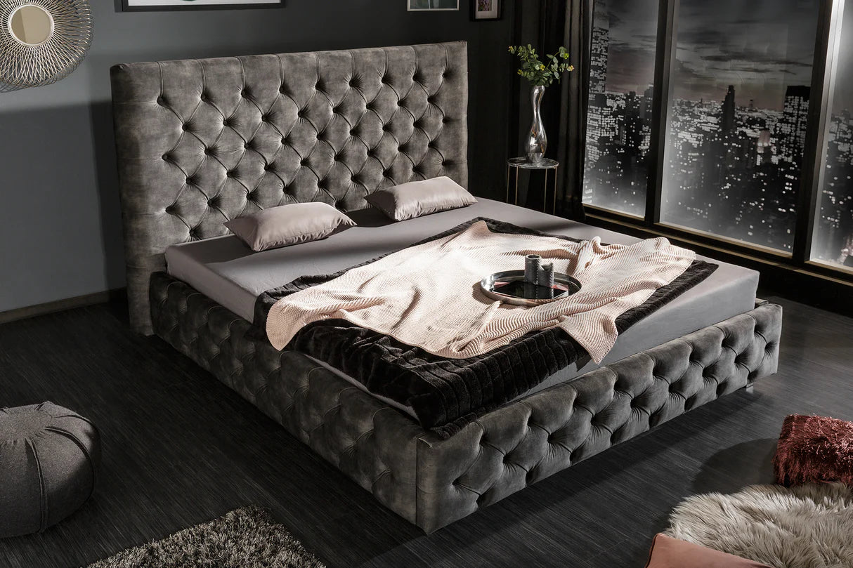 
Cadre de lit design « Paris Chesterfield », différentes tailles - 180 x 200 cm / Velours Gris
