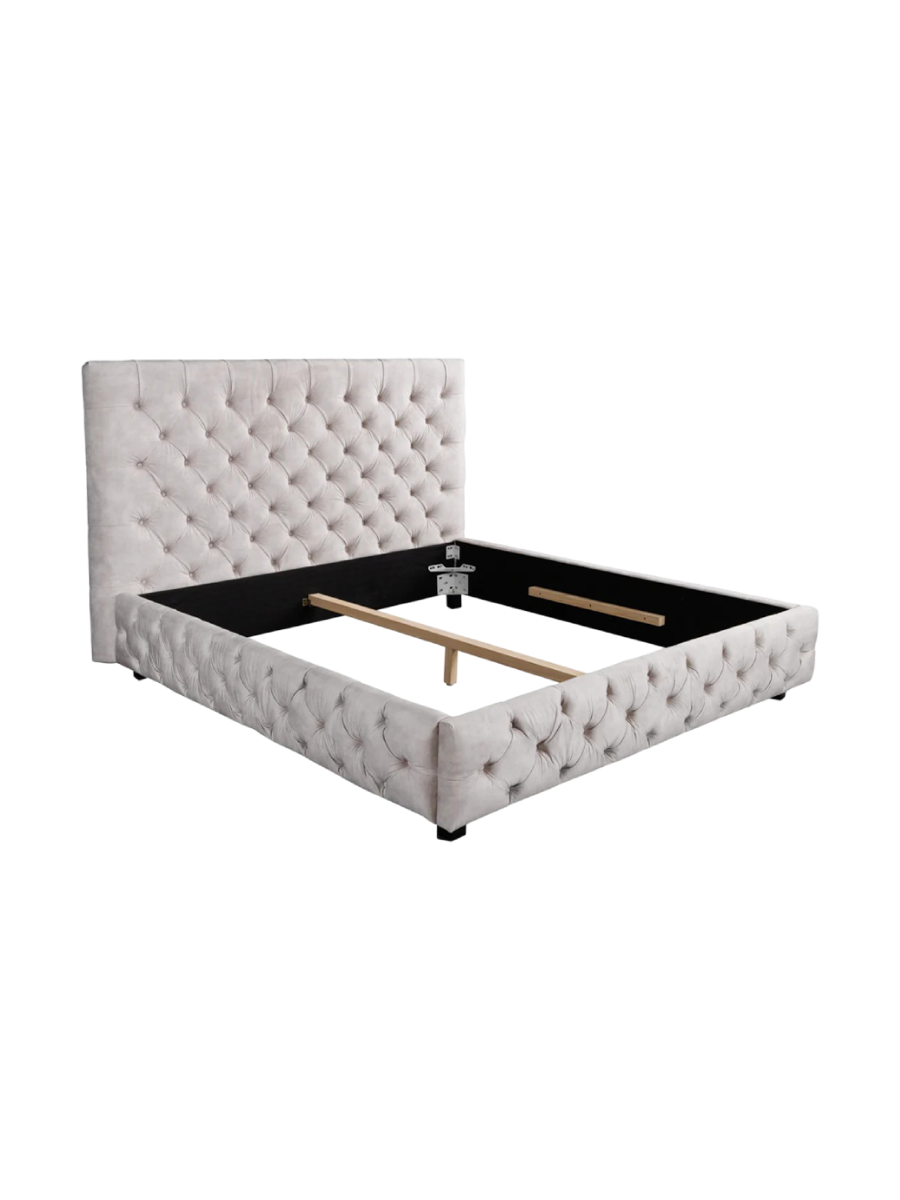 
Cadre de lit design « Paris Chesterfield », différentes tailles - 160 x 200 cm / Velours et champagne