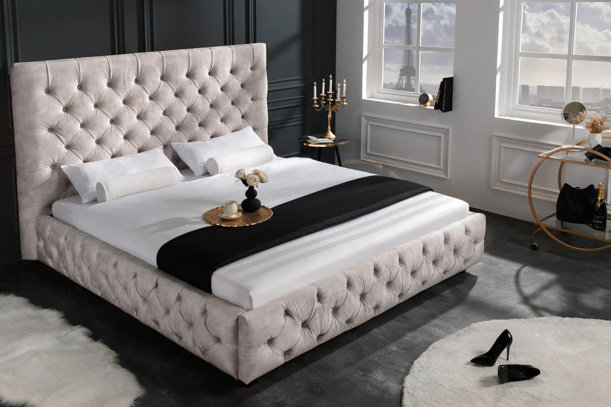 
Cadre de lit design « Paris Chesterfield », différentes tailles - 160 x 200 cm / Velours et champagne