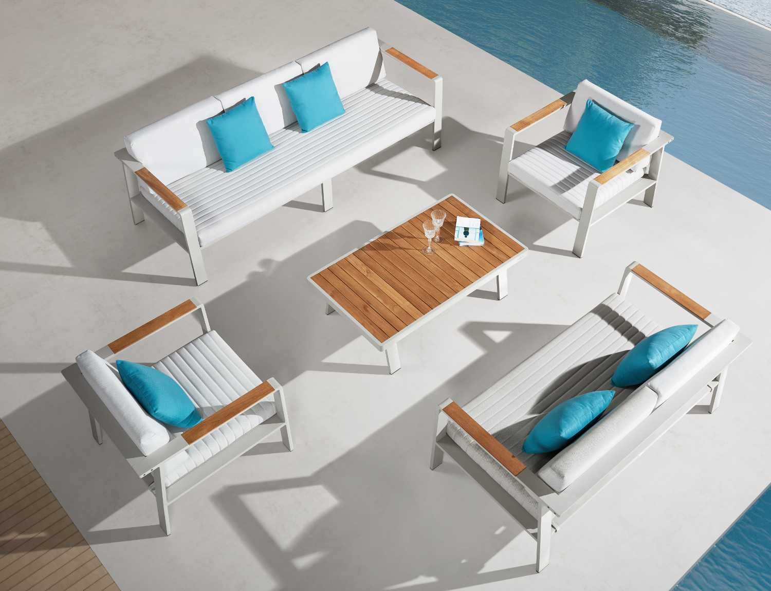 
Premium Garden Lounge Set "Nofi", 5 Seater - Light Taupe, White