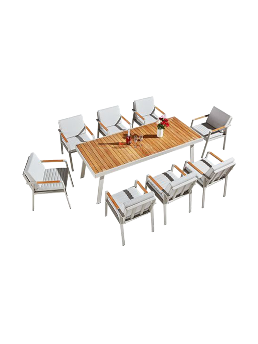 
Premium Outdoor Dining Set "Nofi" 8+1 - Light Taupe, White