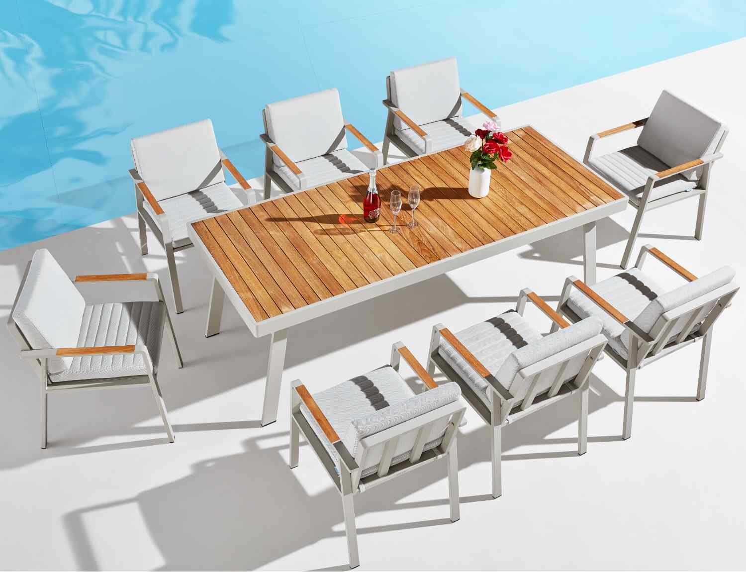 
Premium Outdoor Dining Set "Nofi" 8+1 - Light Taupe, White