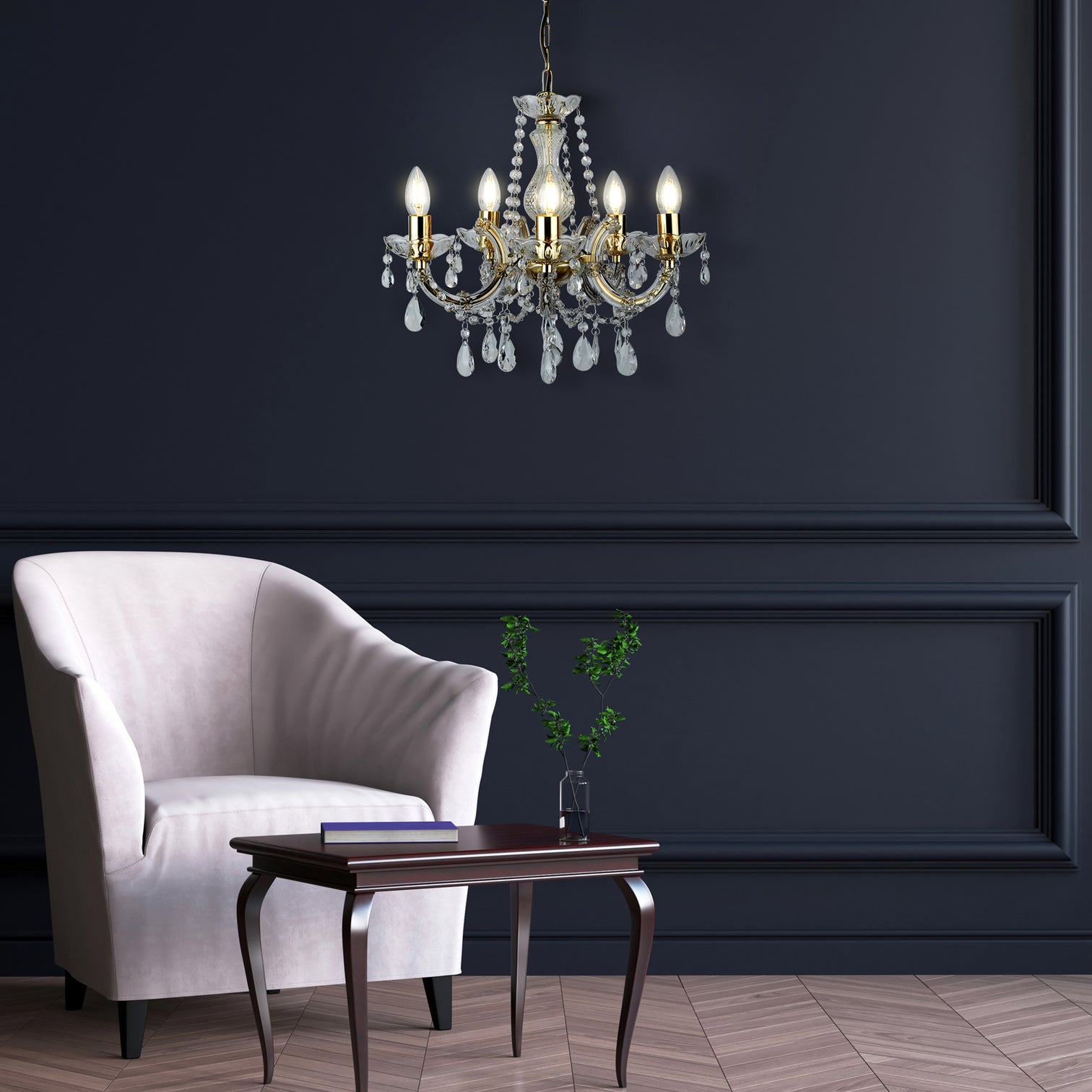 
Classic Dimmable Chandelier "Marie Therese" Ø 48 cm, 5-Light - Gold