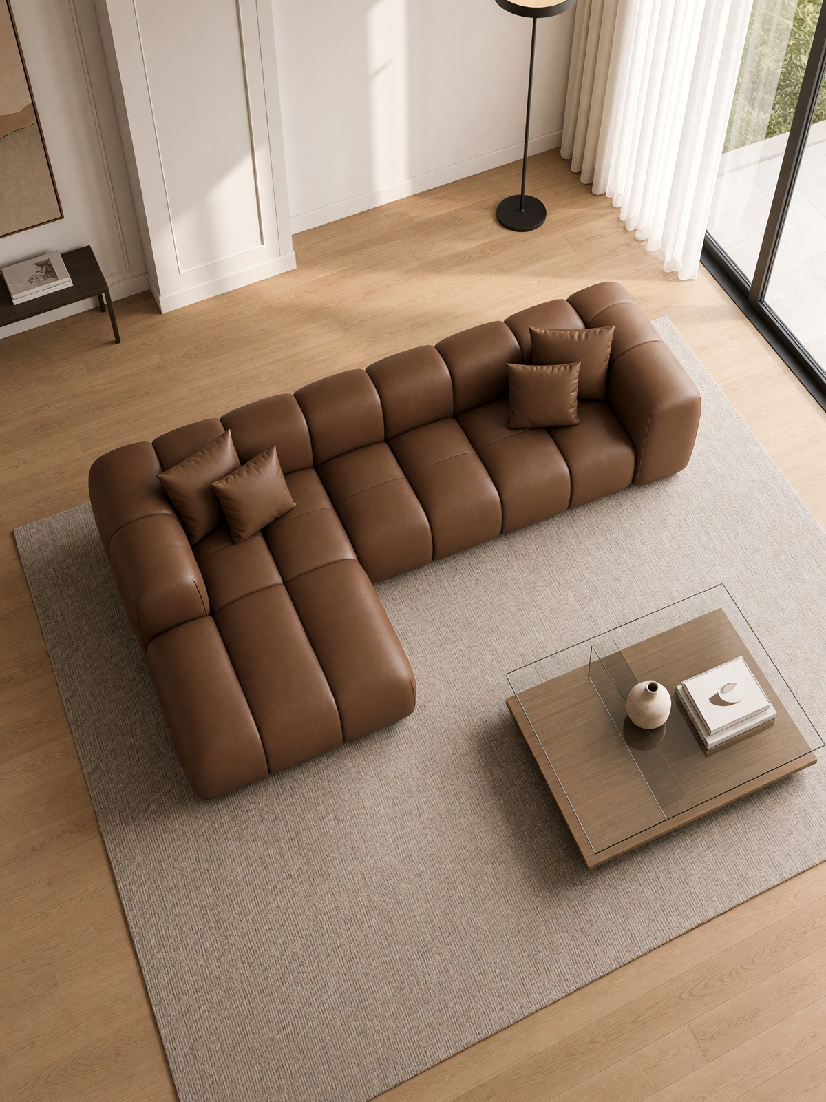 
4-seater designer genuine leather corner sofa "Alba" - Genuine leather Choco Brown / Left corner section
