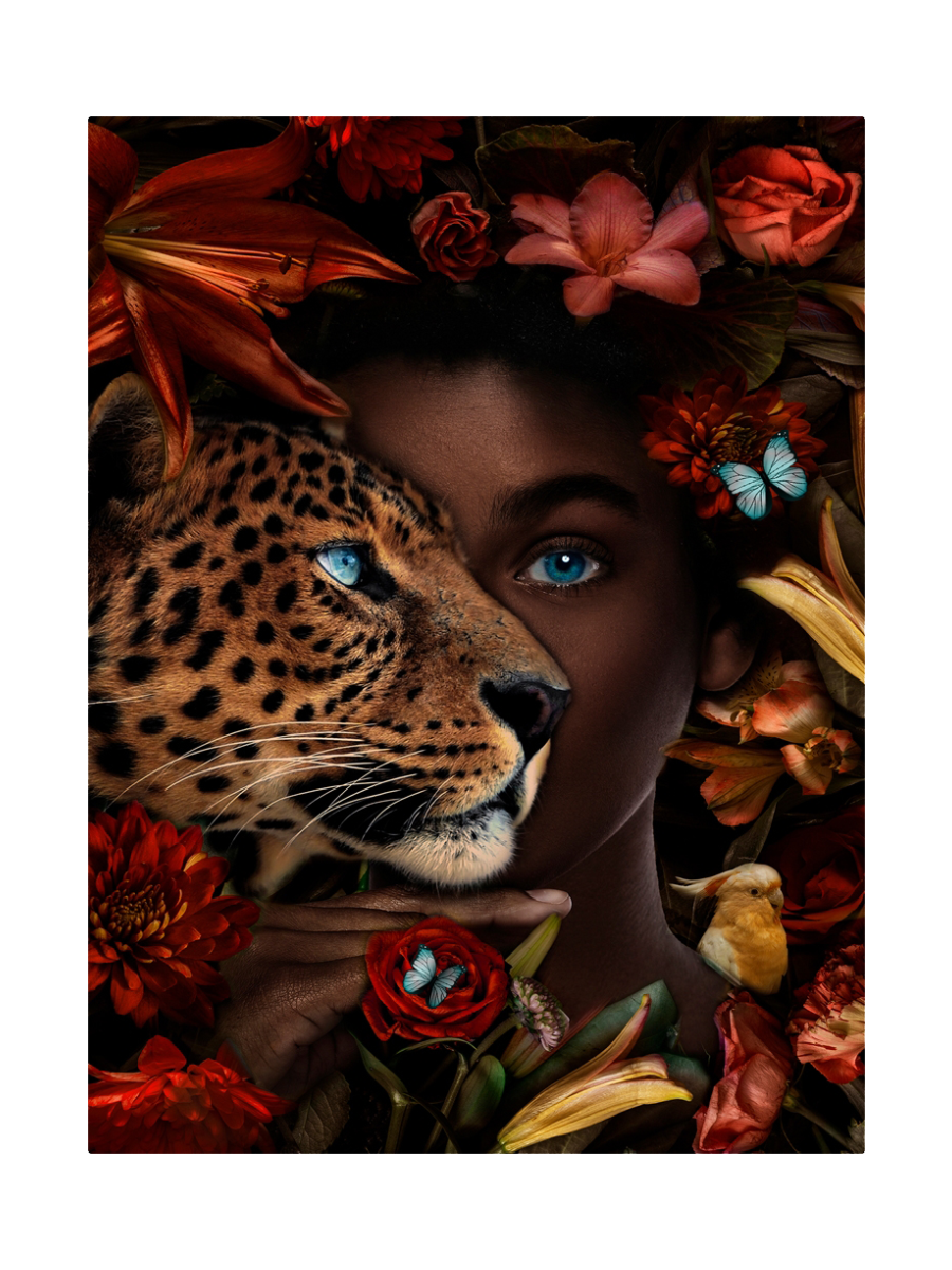 
Glasbild „Lady mit Leopard“ 60 x 80 cm
