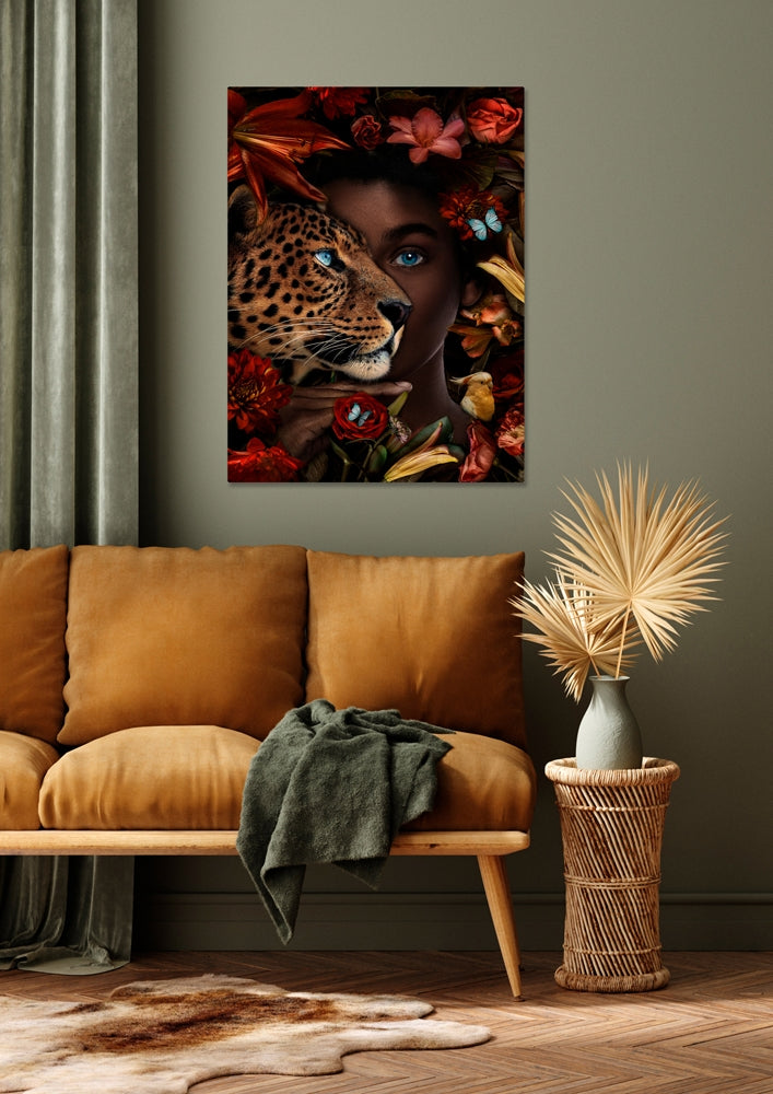
Glasbild „Lady mit Leopard“ 60 x 80 cm