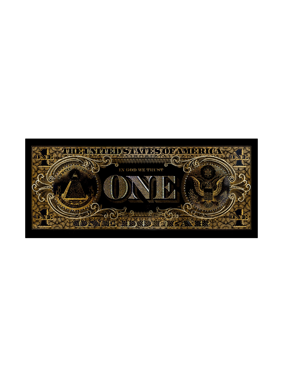 
Glasbild „1$ Schein in Schwarz-Gold“ 60 x 140 cm