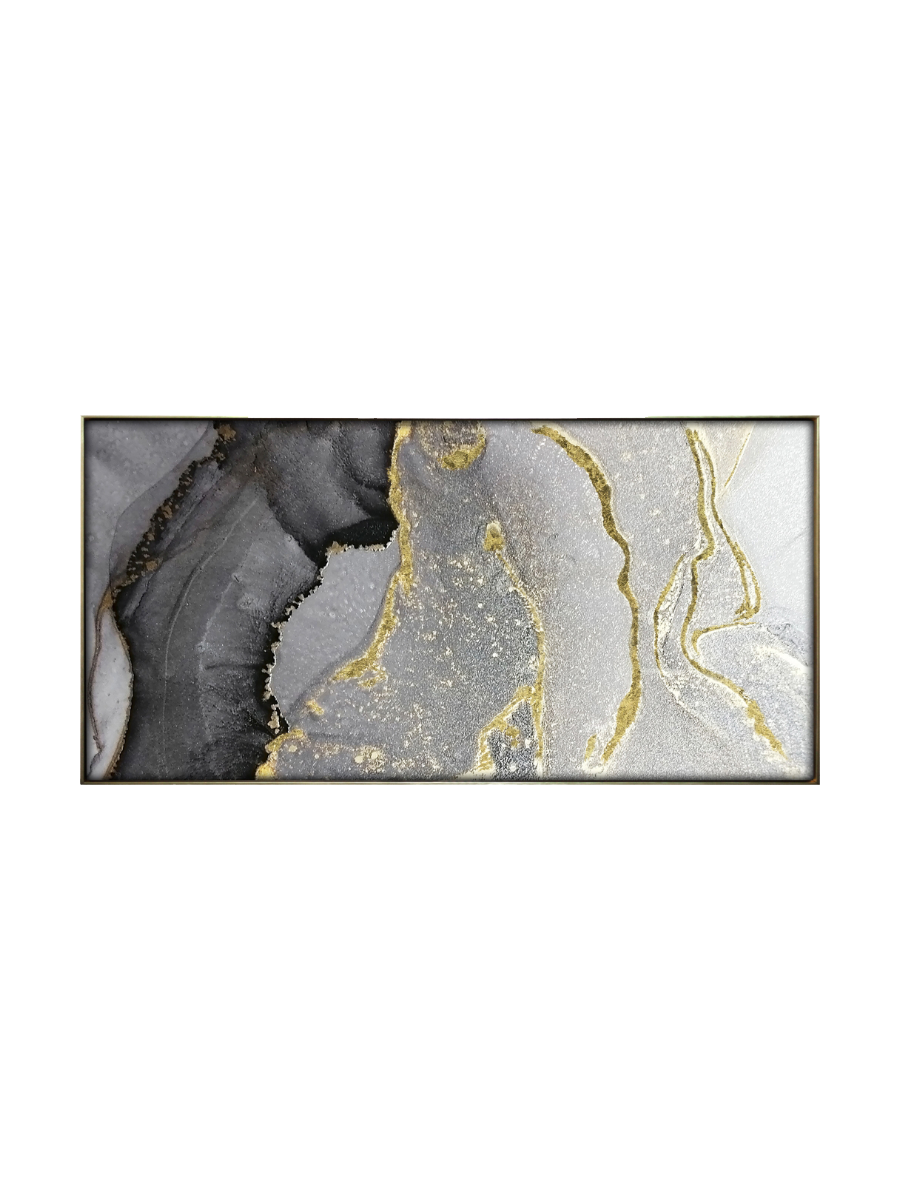 
Glasbild „Abstrakt in gold & grau II“ 70 x 140 cm