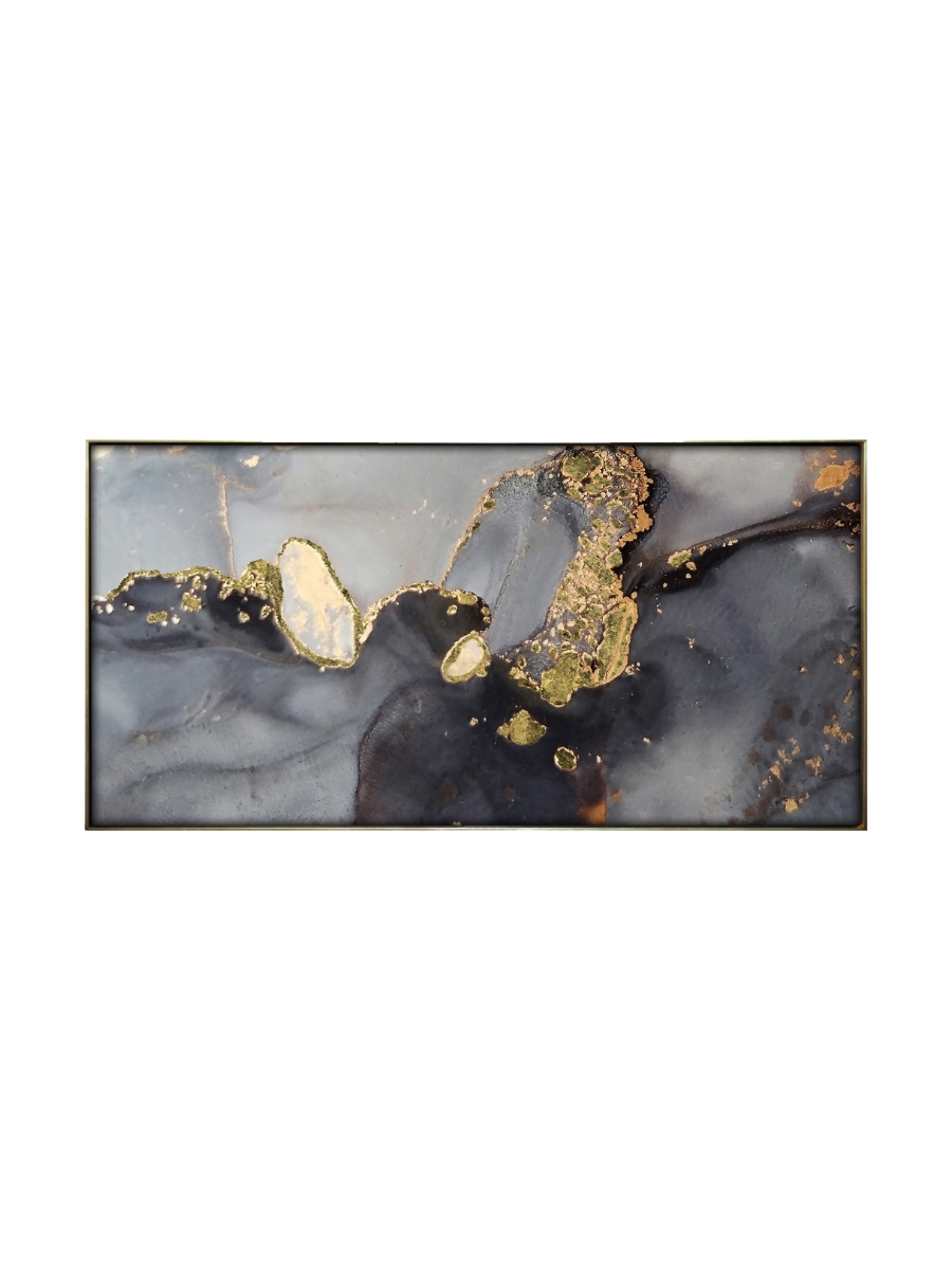
Glasbild „Abstrakt in gold & grau“ 70 x 140 cm