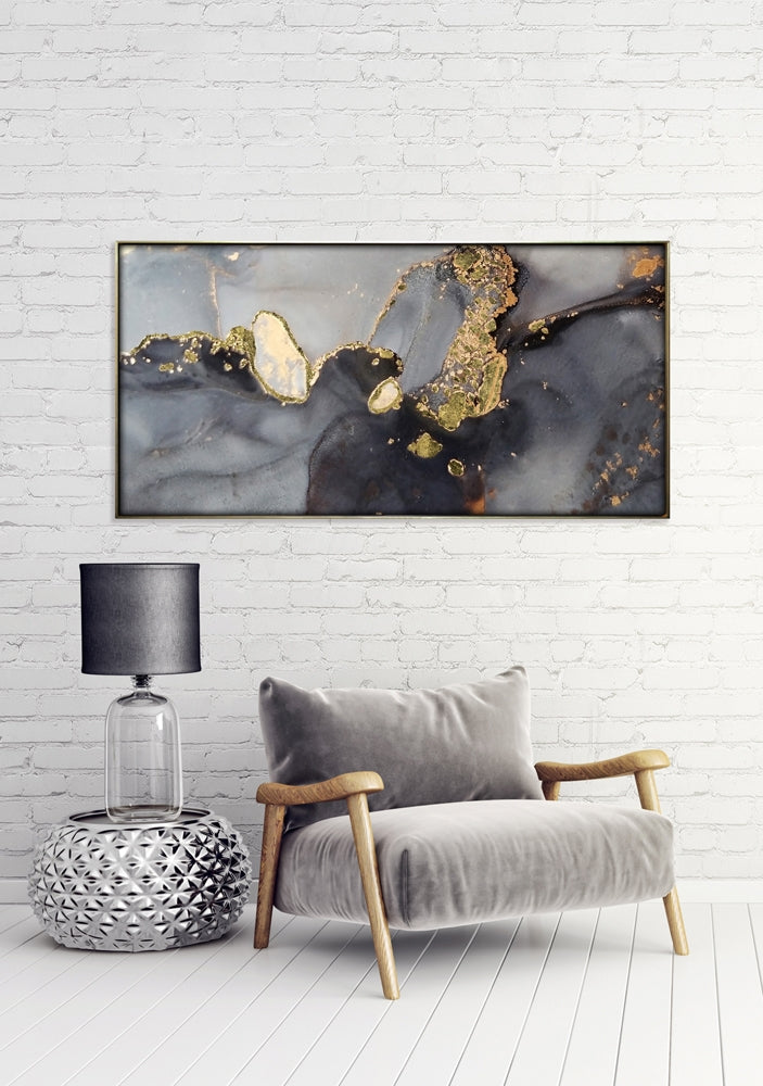 
Glasbild „Abstrakt in gold & grau“ 70 x 140 cm